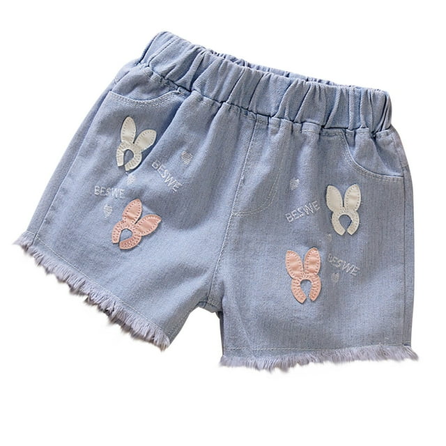 Odeerbi 3-13 Años Niñas Verano Pantalones Cortos de Denim Lindos Bordados Pantalones Cortos Casuales Cómodos Pantalones Cortos Respirables
