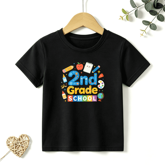 Girls Graphic Tees 2nd Grade Back To School Kids T Shirt Cute 100% Cotton Short Sleeve Soft Tops 4-13Y