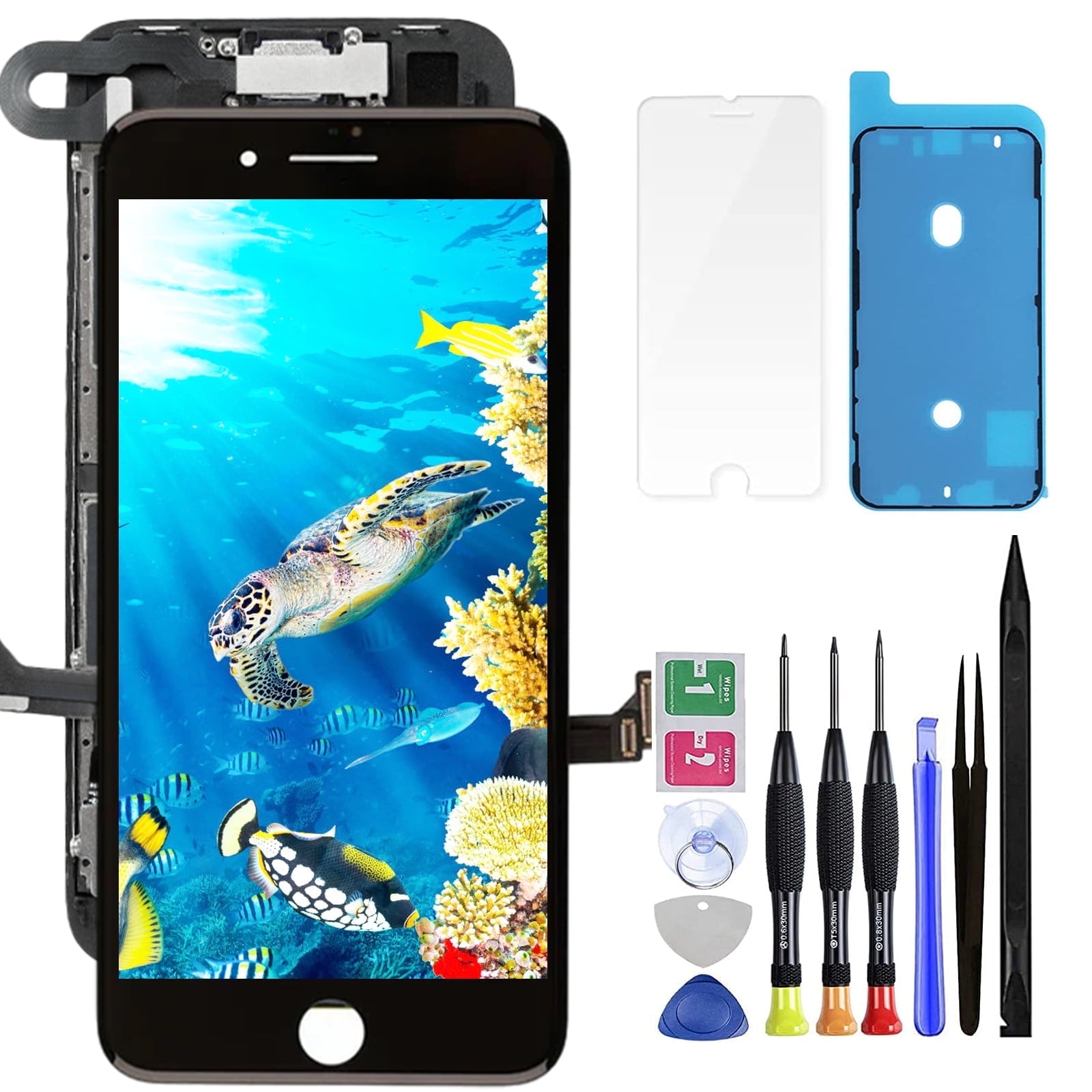 for iPhone 8 Screen Replacement with Home Button 4.7" for iPhone SE 2nd 2020 3D Touch LCD Display Digitizer Full Assembly Repair Kit with Front Camera Speaker Fix Tools A1863 A1905 A1906 Black