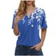 thumbnail image 1 of Blusas de Manga Corta para las Mujeres Impresas Cuello Redondo Casual Top, Blusa de Algodón de Imitación para el Hogar Y Diario, 1 of 5