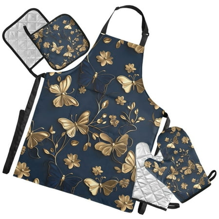 Ryvnso 3d Butterflies-d7 Kitchen Apron Oven Mitts Set Pot Holders
