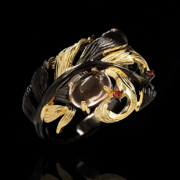 Womens Geometric Two Tone Black Gold Agate Zircon Ring Durable European American Fashion Statement Jewelry Inlaid Gems