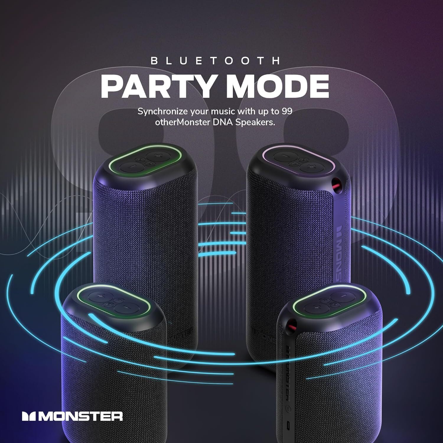 Monster DNA Max Portable Bluetooth Speaker, 360° Bass Sound, 10W Qi Charging Pad, IP67 Waterproof, Indoor & Outdoor