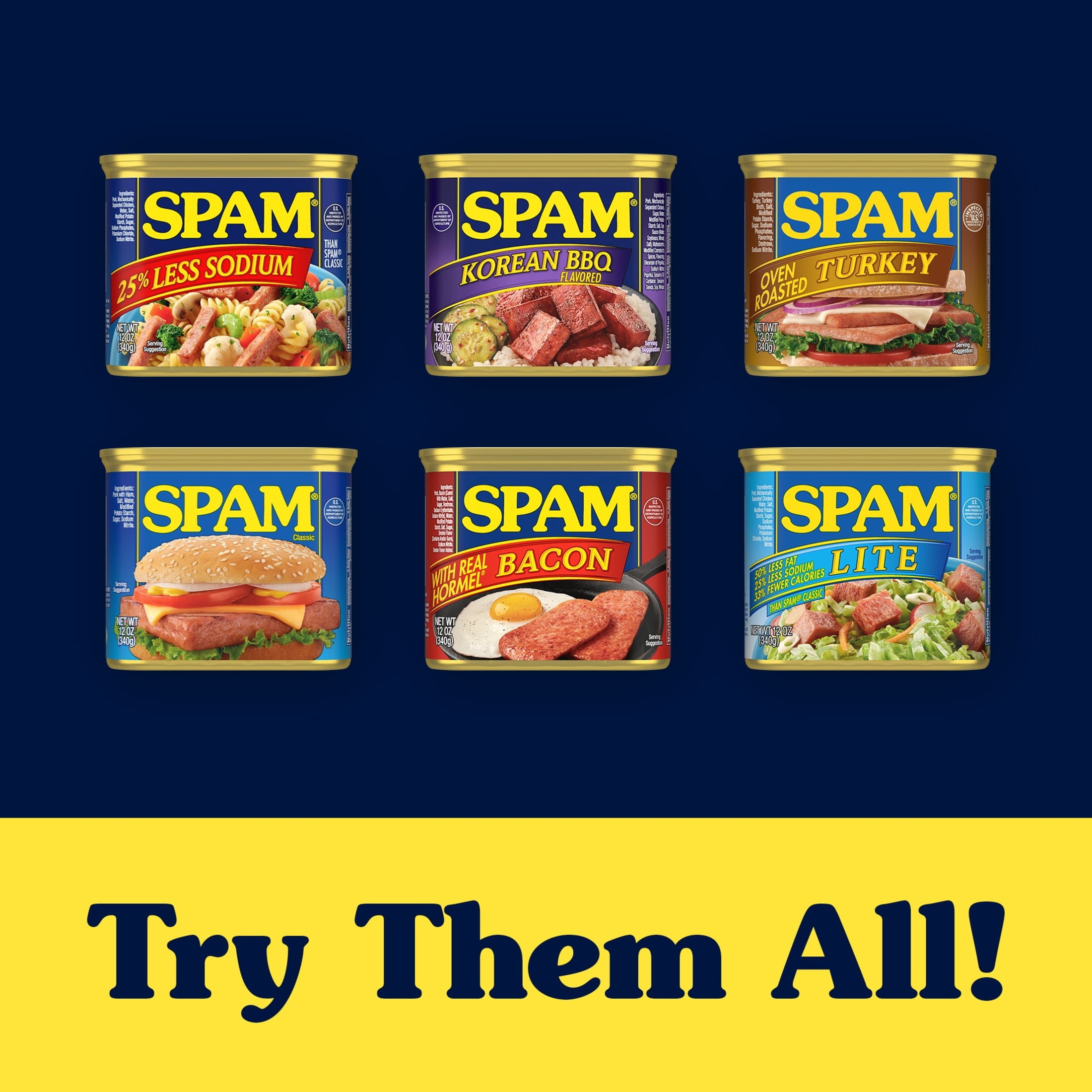 SPAM Classic Canned Meats, 7 G of Protein (14% DV) Per Serving, Shelf-Stable, 12 oz Aluminum Can