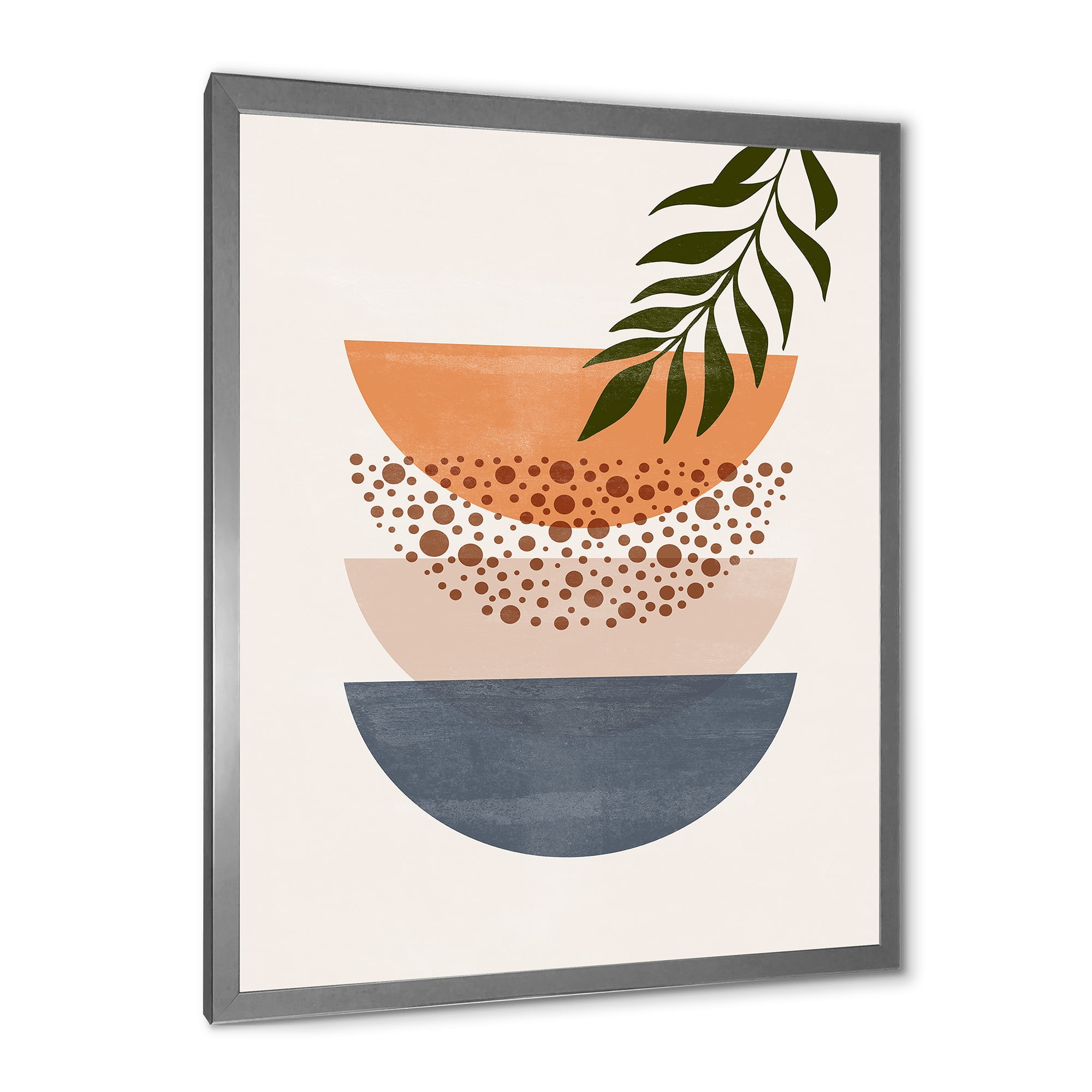 Designart 'Abstract Geometrical Moon and Sun With Leaf III' Modern Framed Art Print