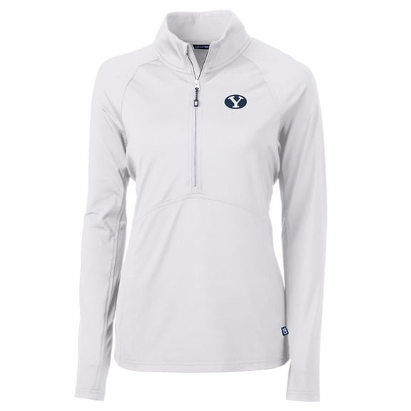 Women's Cutter & Buck White BYU Cougars Adapt Eco Knit Half-Zip Pullover Jacket