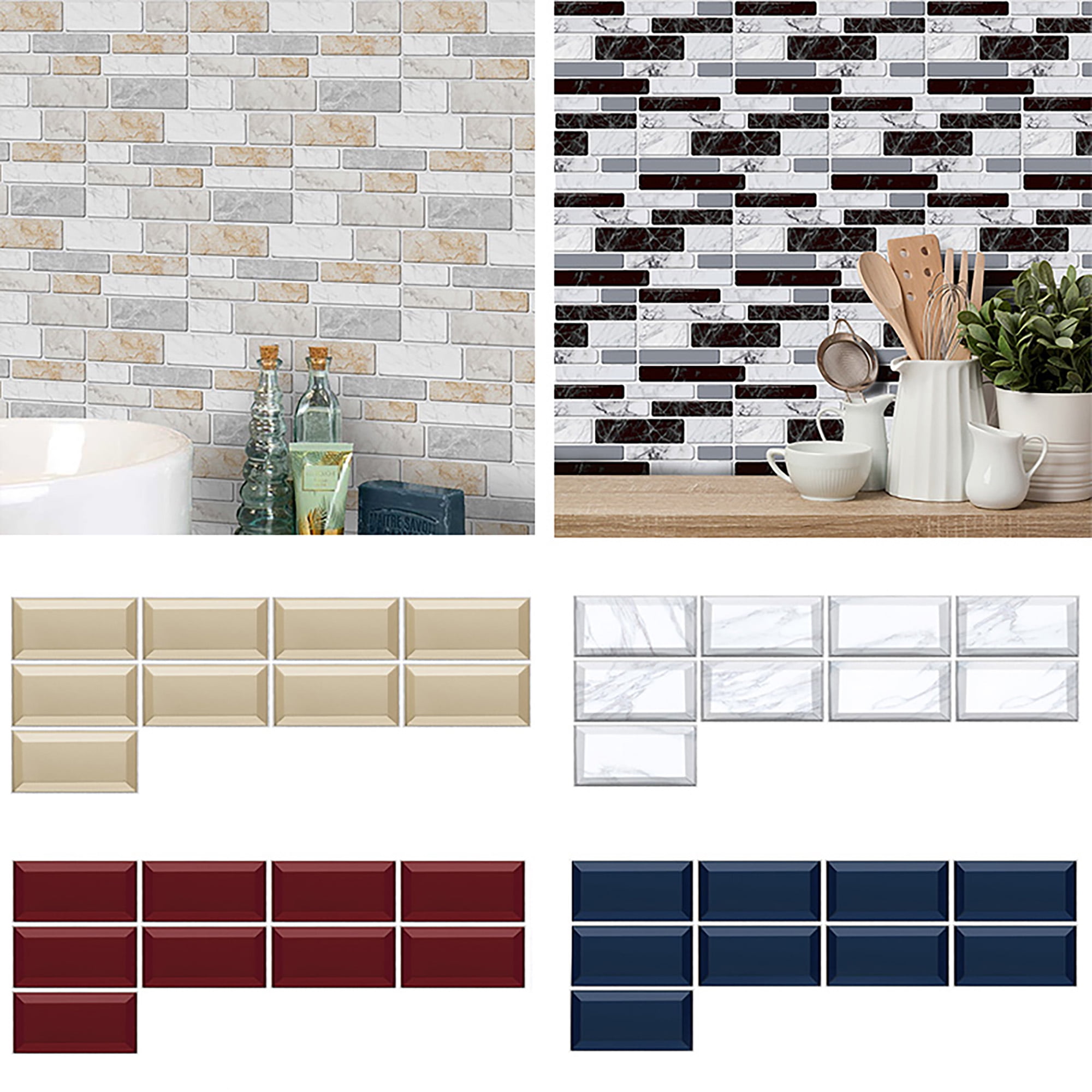 3D Mosaic Sticker Kitchen Tile Stickers Bathroom Self-adhesive Wall Home Decor