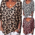 thumbnail image 3 of Gvmfive Women Leopard V Neck Elbow Length Sleeve Casual Loose Baggy Tops, 3 of 4