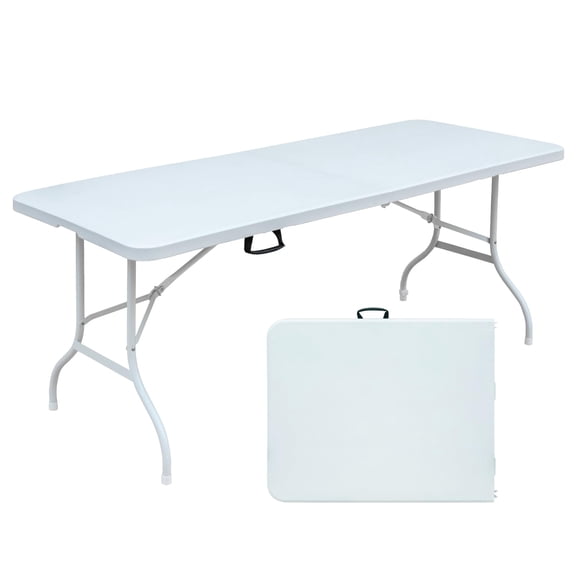 Luku Camping Table 6FT Picnic Folding Table Free Assembly Durable Foldable Indoor Outdoor Plastic Utility Desk with Carrying Handle, White
