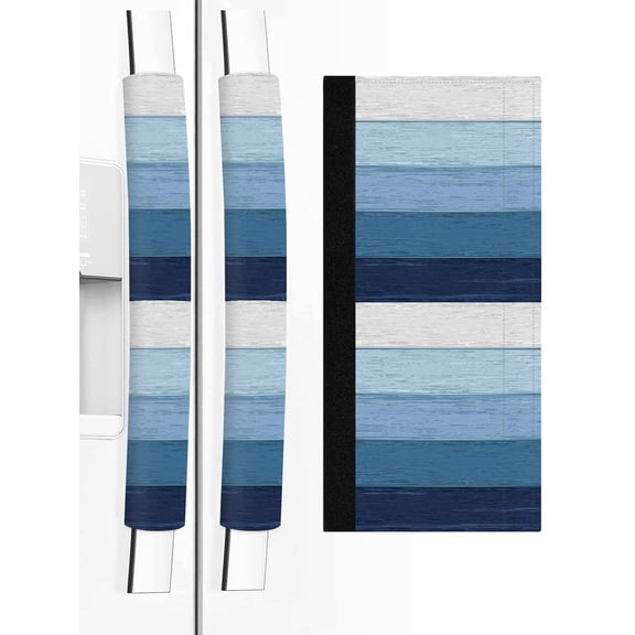 Blue Ombre Refrigerator Door Handle Covers Set of 2, Farmhouse Vintage Wooden Striped Kitchen Fridge Microwave Oven Dishwasher Stove Cabinet Handle Protectors, Washable Appliance Decor
