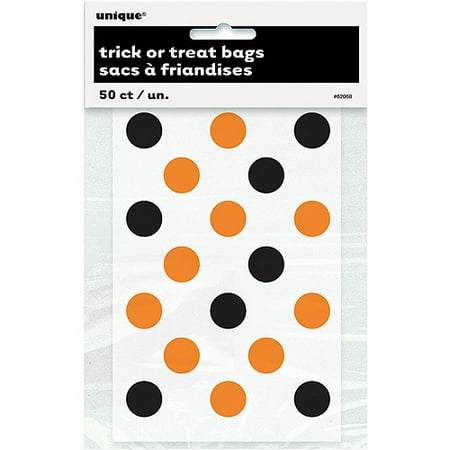 Halloween Bag Crafts - Polka Dot Halloween Favor Bags, 6 x 4 in, Orange and Black, 50ct