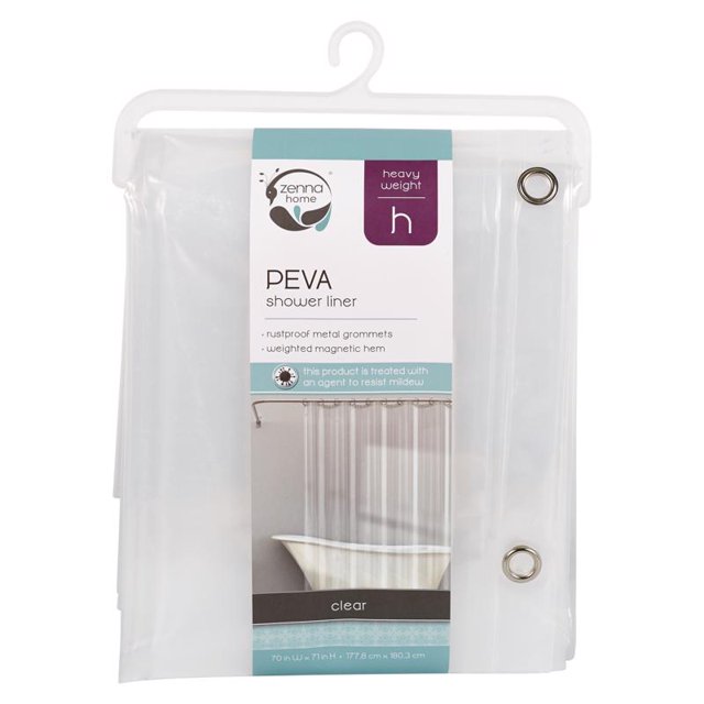 Forro de cortina de ducha Zenna Home, transparente, PEVA, 180 x 178 cm, resistente