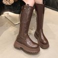 thumbnail image 7 of XUNKUSGA Knee High Boots Women Solid Color Heel Thick Sole Tall Boots Classic Round Toe Thigh High Boots Fall Winter Elastic Comfortable Women's Boots With Back Zipper 36-40 Brown, 7 of 7