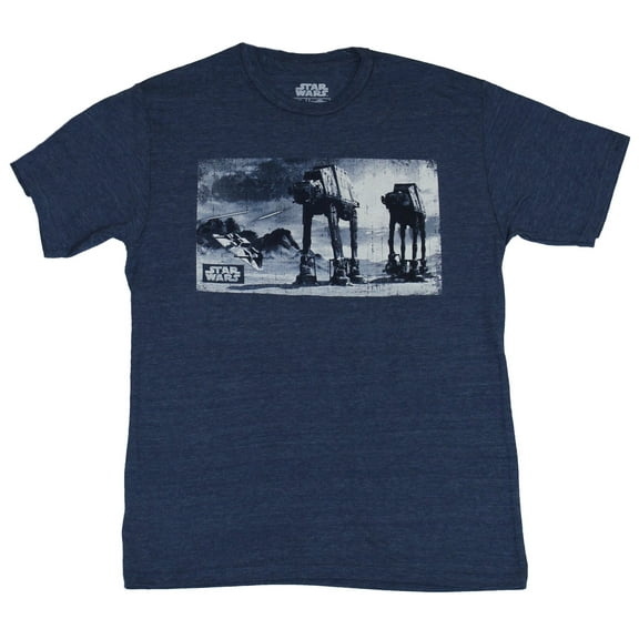 Star Wars Mens T-Shirt - Walking AT-ATS In Snowscape Hoth Image (Small)