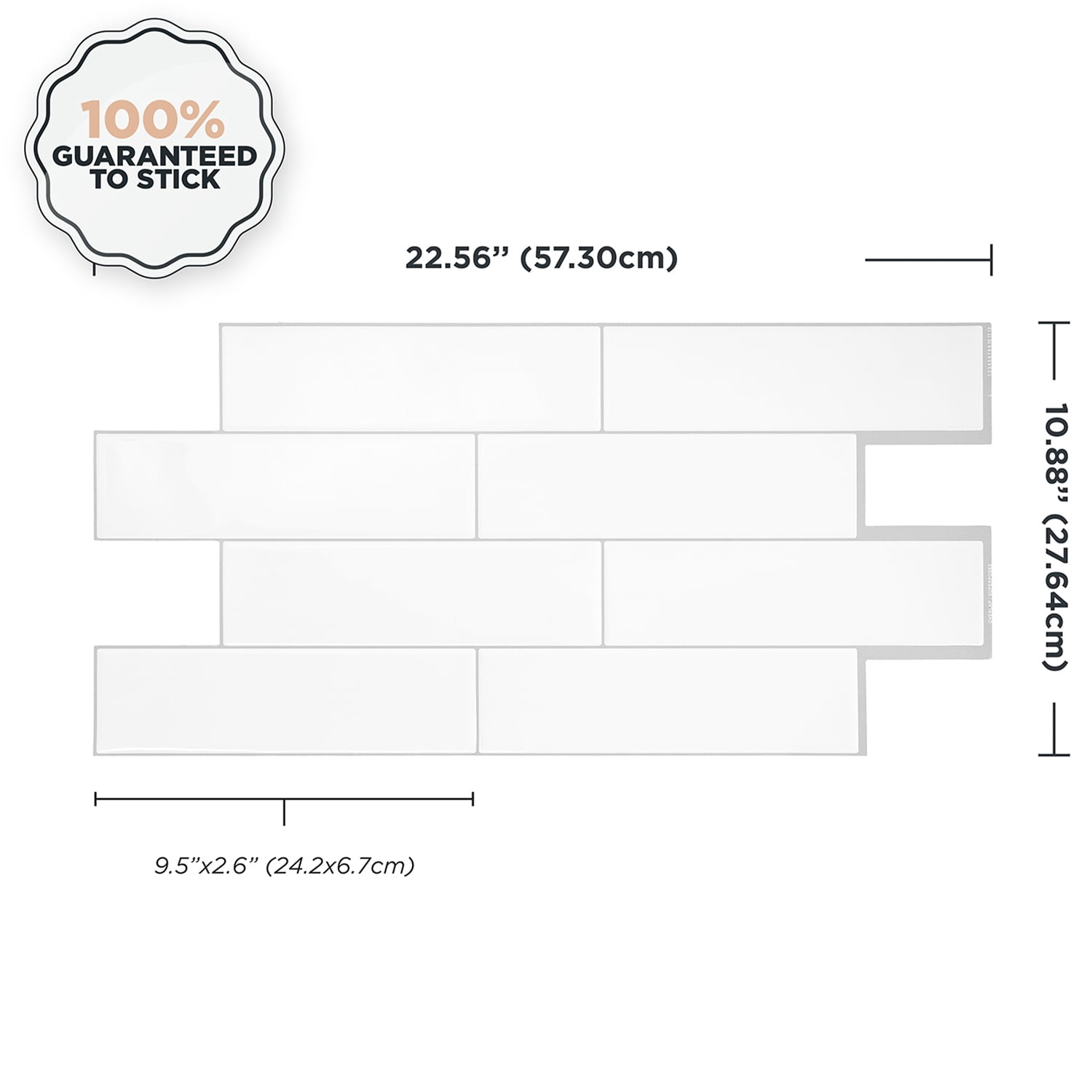 SMART TILES Peel and Stick Backsplash - 22.56in x 10.88in - 2 sheets of 3D Adhesive Wall Tile Backsplash for Kitchen, Bath - Oslo White