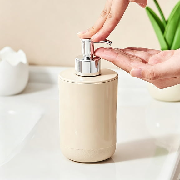 AuroraX 300ml Hand Soap Dispenser Bathroom Soap Pump Bottle Refillable Leakproof Durable Versatile Kitchen Countertop Soap Dispenser Beige