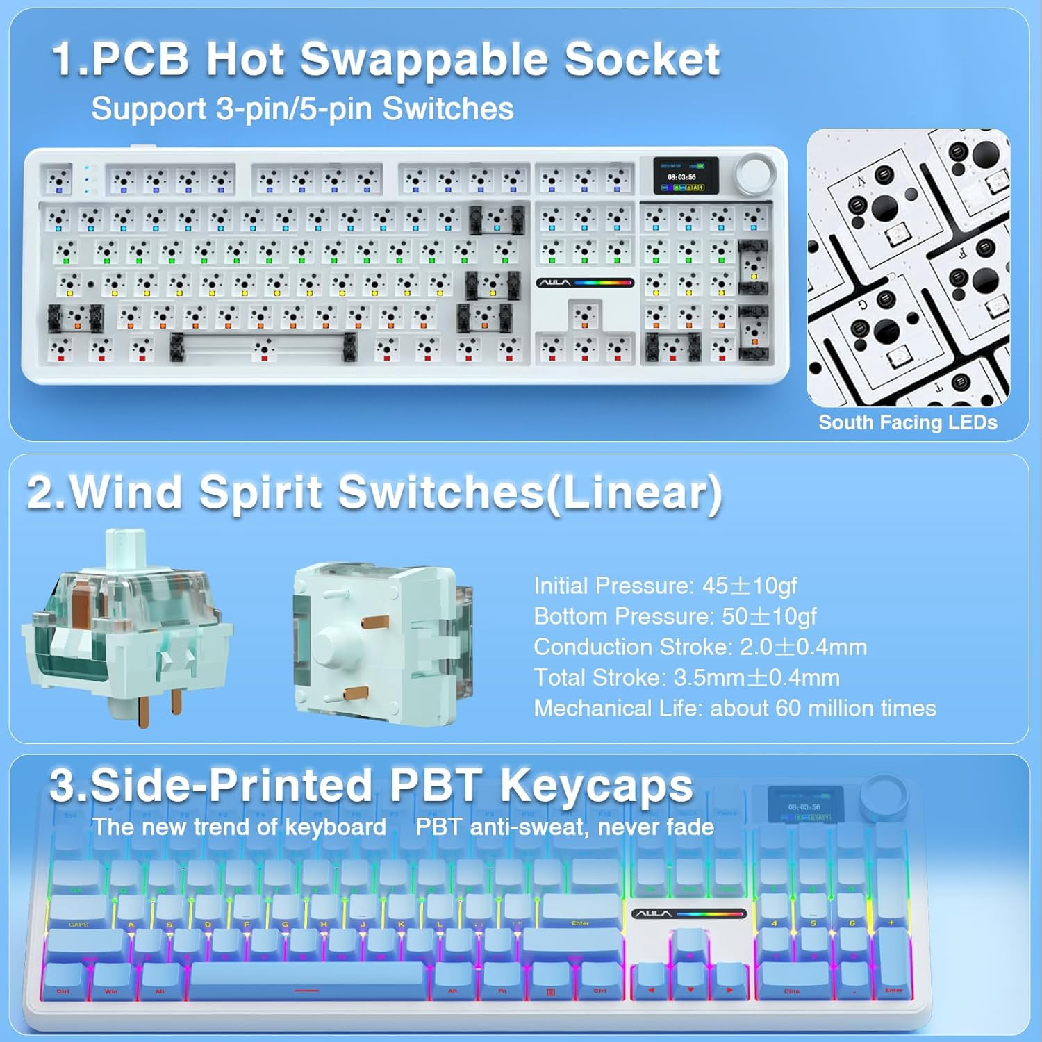 Restored AULA F108 PRO - Wireless Mechanical Keyboard with Screen&Knob,Hot Swappable Gaming Keyboard with 8000mAh Battery,Pre-lubed Switches,RGB Backlit,PBT Keycaps Creamy Sounding Computer Keyboards (Refurbished)