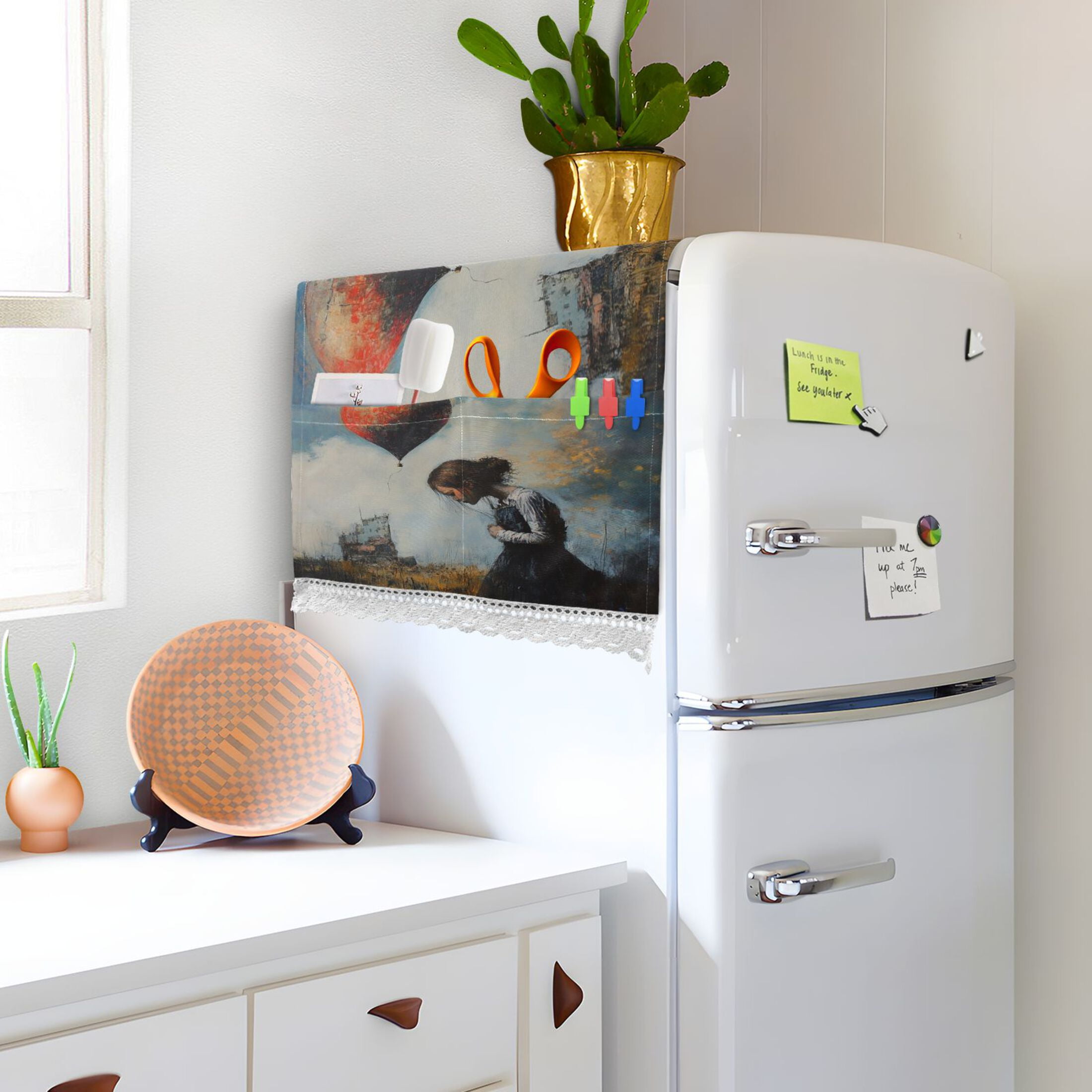 Down and Out GirlWasher and Dryer Covers Dust-Proof and Oil Resistant Fridge Cover with 4 Storage Pockets Washing Machine Top Cover for Laundry Kitchen Home 51.2 x 22 In
