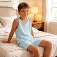 thumbnail image 4 of ITSAME Boys Outfits 2-Piece 100%Cotton Scoop Neck Tank and Shorts Loose Fit Casual Home Clothes Set Blue Size 5-6, 4 of 7