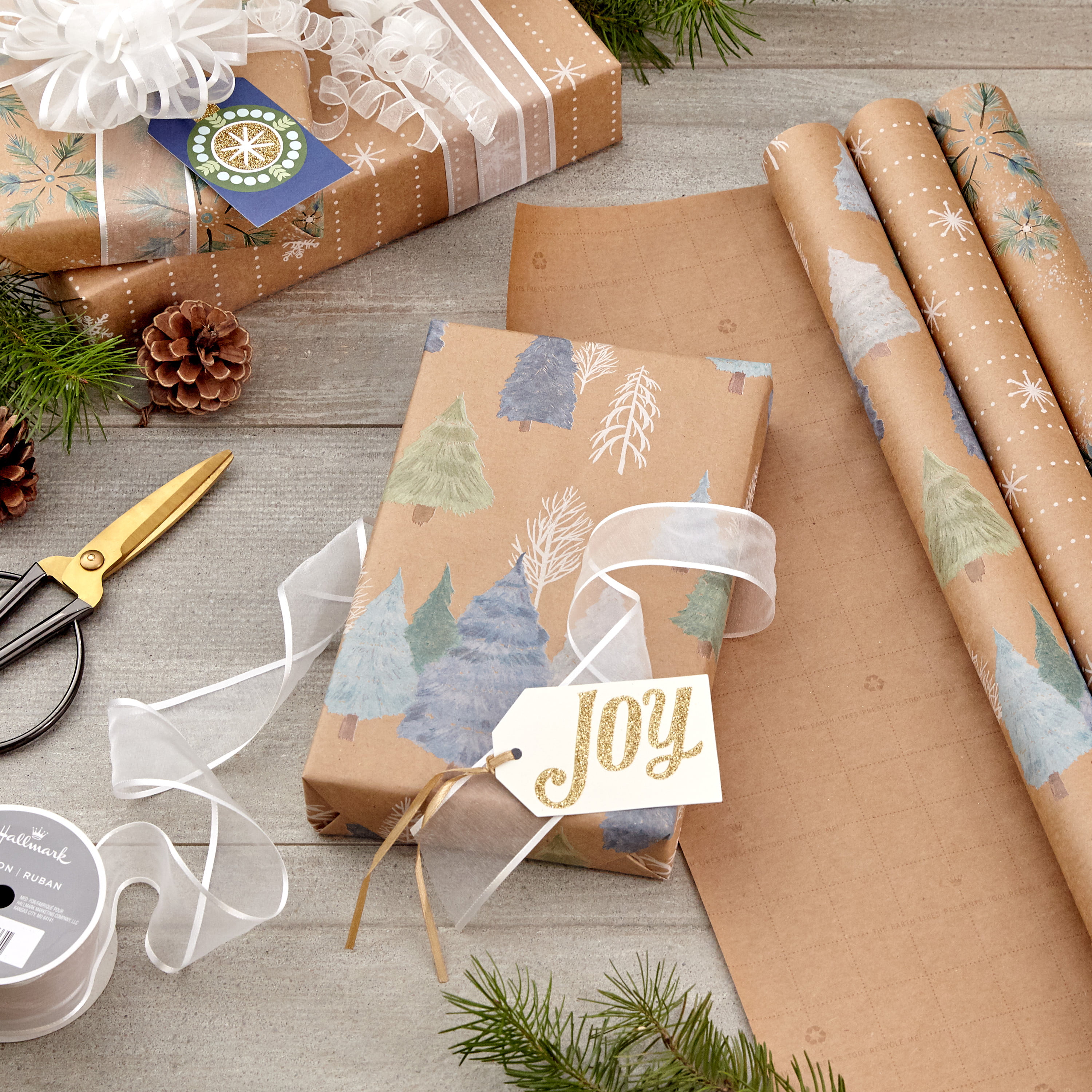 Holiday Time Foliage Wreath Kraft Wrapping Paper, Christmas, Natural, –  dealwake