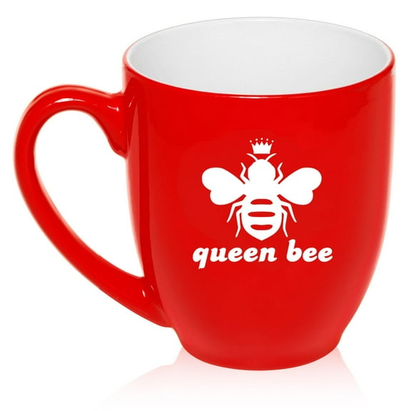 16 oz Large Bistro Mug Ceramic Coffee Tea Glass Cup Queen Bee (Red)