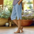 thumbnail image 4 of Jxximdong Shorts for Women Women's Fashionable Casual Slit With Pocket Cotton Linen Loose Shorts Blue M Pants, 4 of 8