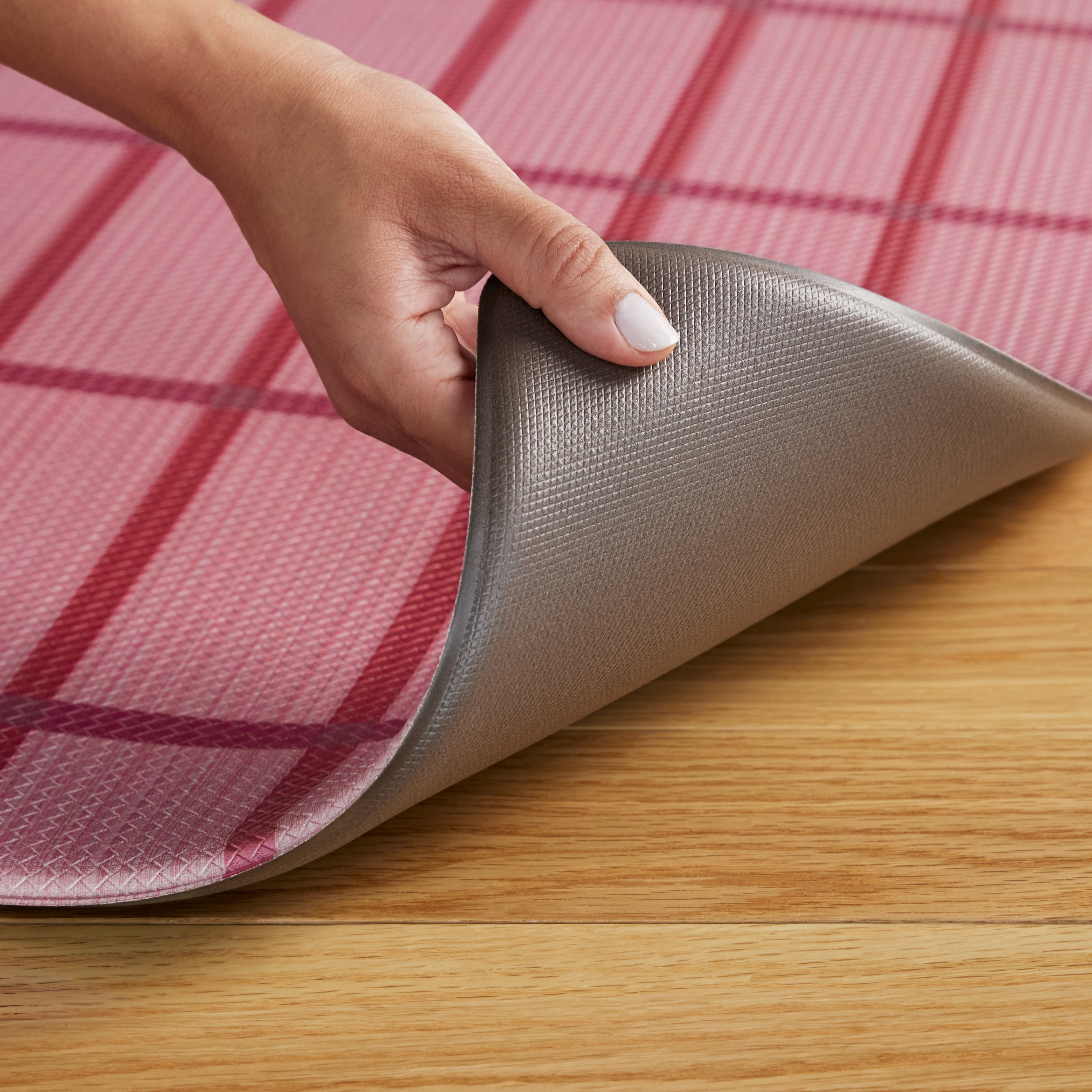 TOWN & COUNTRY BASICS Comfort Plus Windowpane Plaid Anti Fatigue Comfort Mat, Kitchen Mat, Standing Desk Mat, Dorm Room Rug, Non-Slip Backing, Red, 18"x39"
