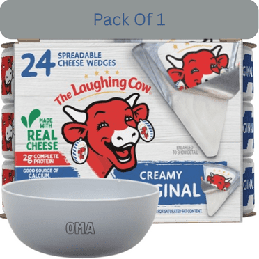 The Laughing Cow Creamy Swiss Cheese Wedge, Smooth Spreadable Cheese, Original, 3 pk. With White Bowl By OMA