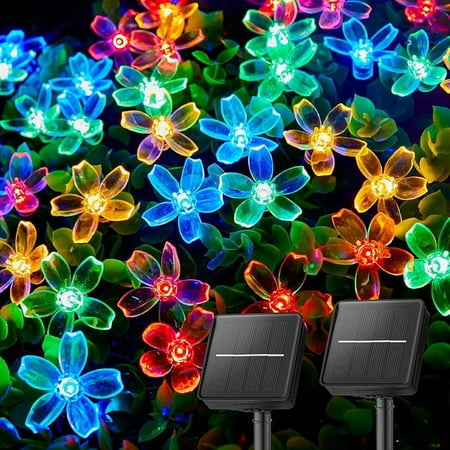 Brightown 60 LED Flower Solar String Lights Outdoor Waterproof Fairy Lights for Garden Yard Fence Patio Christmas Tree Wedding Party Decor, Multicolor