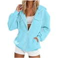 thumbnail image 3 of Drawstring Zip Up Hoodies for Women Solid Color Casual Sports Style Winter Fashion Zipper Style Long Sleeved Sweatshirt Fall Winter Track Jackets with Pockets, 3 of 6