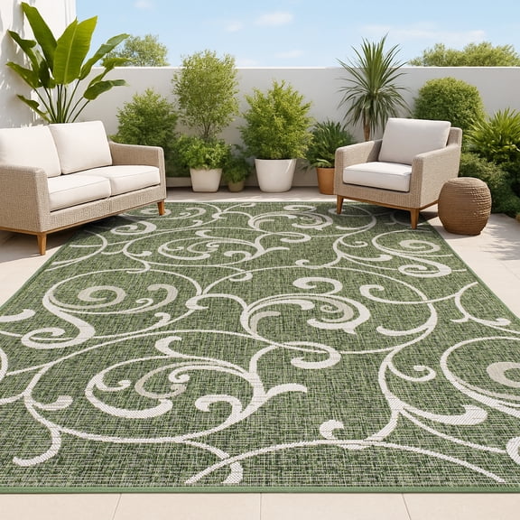 JONATHAN Y TUSCAN SUN 5 x 8 Area Rug, Maribel Traditional All-Over Scroll - Green/Cream, TSN205D-5