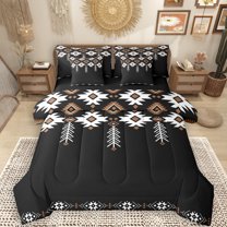 Manfei Hippie Aztec Adult 7pcs Bedding Comforter Set, Chic Tribal Mandala Style Queen Bedding Sets, Black Brown Abstract Reversible Queen Sheet Sets, Breathable Home Decor