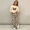 thumbnail image 5 of Spazoro Girls Outfit Set, Long Sleeve Crewneck Loose Fit Animal Print Elastic Waist Flared Leg Casual Graphic Top and Pants 2 Piece Outfits Beige Size 5-6, 5 of 8