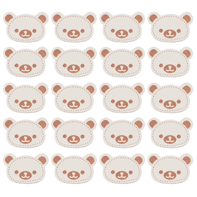 Miangastore Embossed Bear Head Pu Label Tags White 100Pcs 1.26X0.90X0.04In