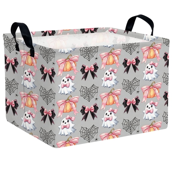 ASKETAM Cute Halloween Basket for Kids Trick or Treat Party Decor Storage Bin (Pink Bow Ghost Pumpkin)