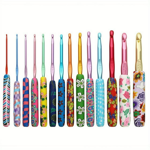 Bamboohart 14 Pieces of Exquisite Crochet Hook Set With Russian Floral Patterns DIY Knitting Tools