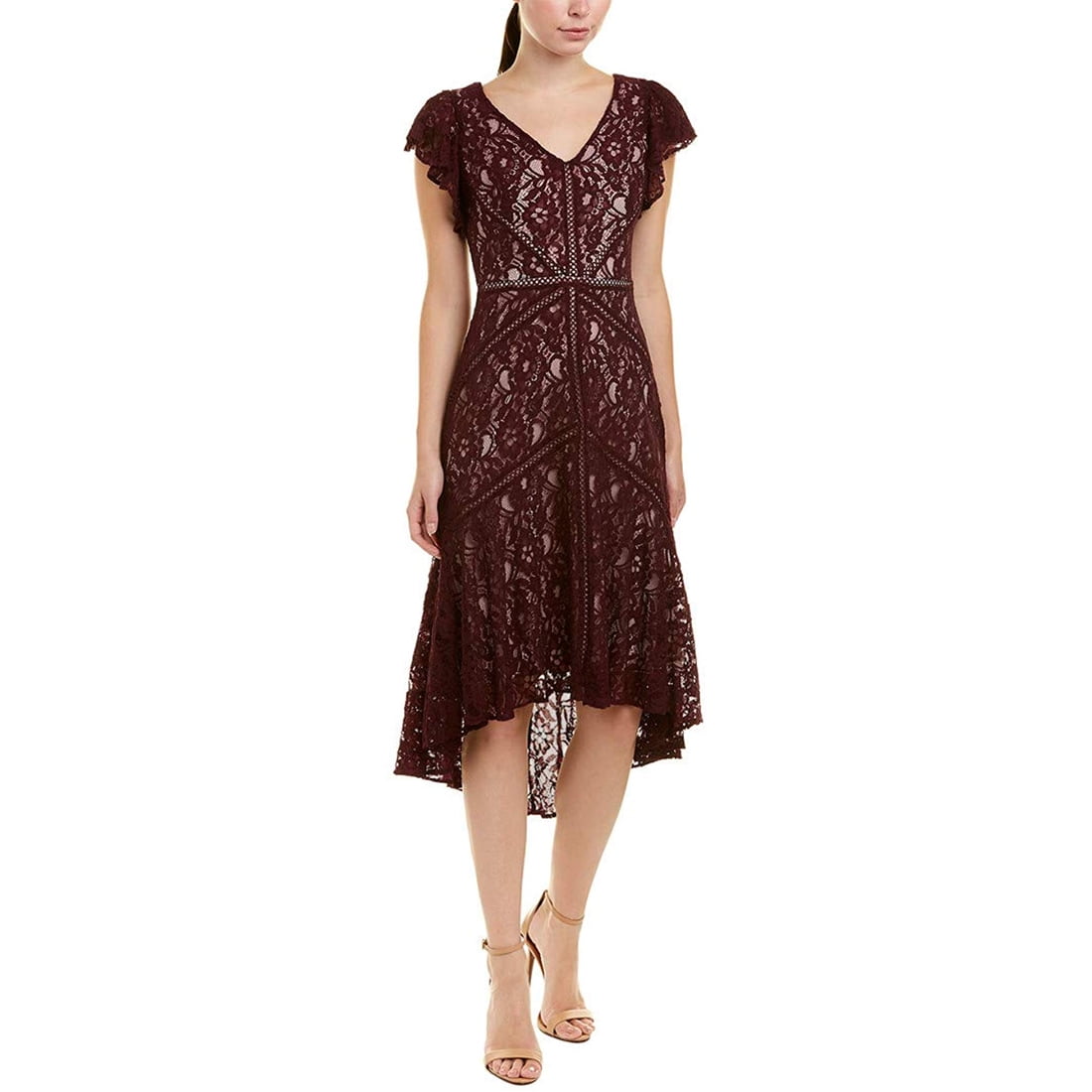 Taylor Womens Lace Flutter Sleeve Dress Burgundy 12 - Walmart.com