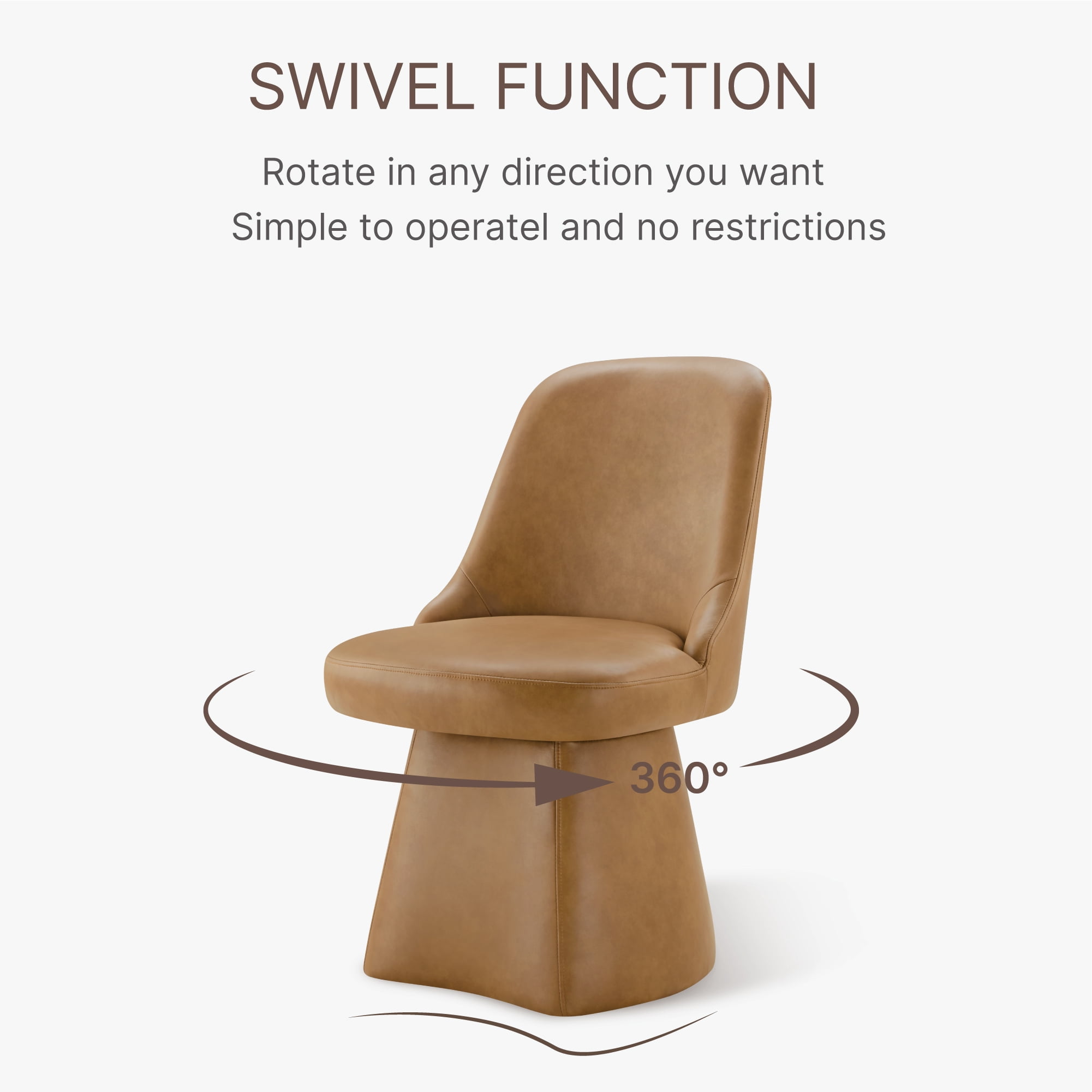 Spruce & Spring Modern 360-Degree Swivel Upholstered Dining Chair, Faux Leather Accent Chair with Conical Base, Saddle Brown