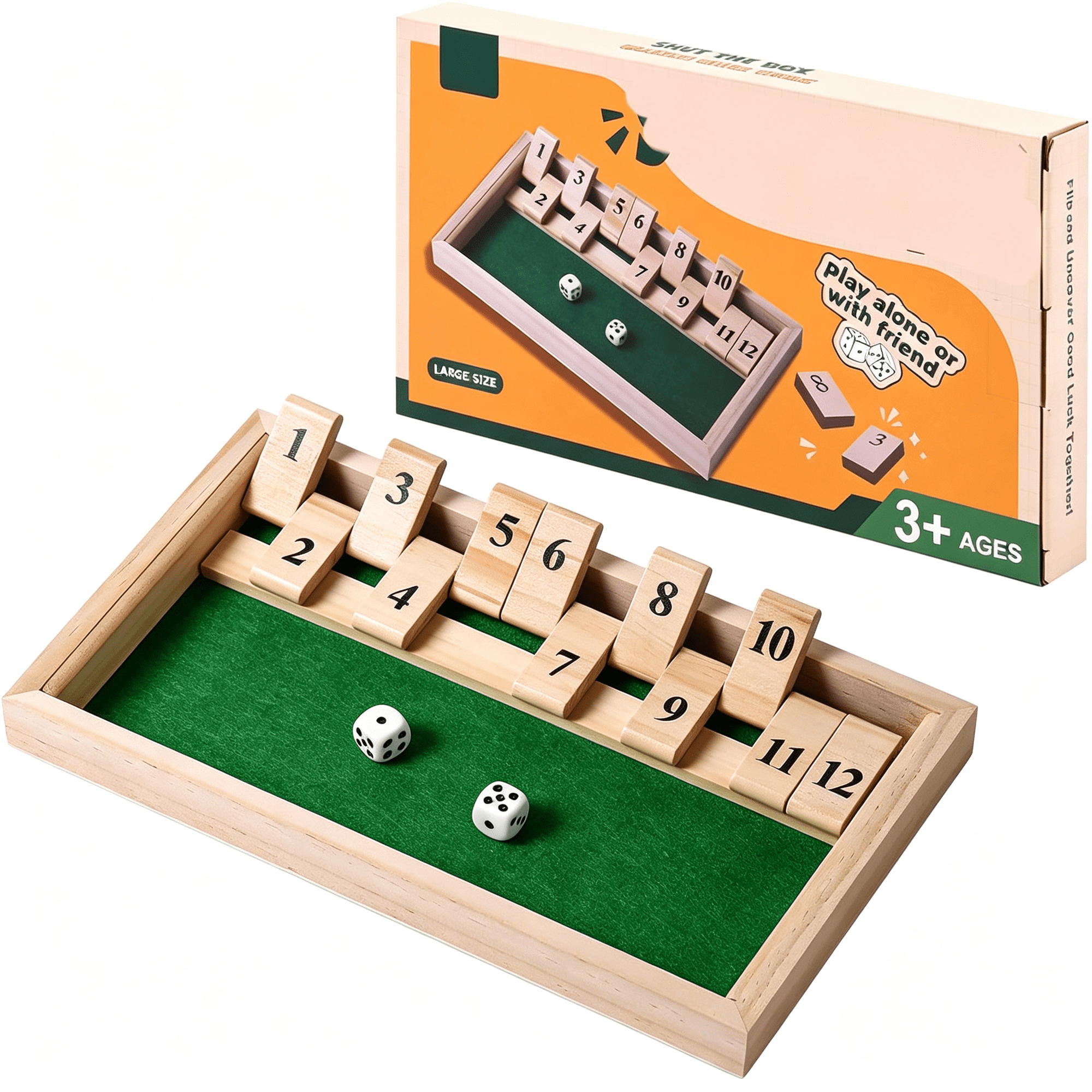 CYFW Shut the Box Dice Game Wooden Board Games 2-Person Competitive Traditional Bar Travel Family Fun Math(Large Size) Portable & Educational Shut the Box Dice Game