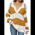 thumbnail image 2 of Suéter de Punto para Mujer, con Solapa A Rayas, Holgado, Cuello en V, Informal, de Larga y Bloques de Color, para Otoño e Invierno Amarillo y XL, 2 of 8