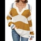 thumbnail image 2 of Suéter de Punto para Mujer, con Solapa A Rayas, Holgado, Cuello en V, Informal, de Larga y Bloques de Color, para Otoño e Invierno Amarillo y M, 2 of 8
