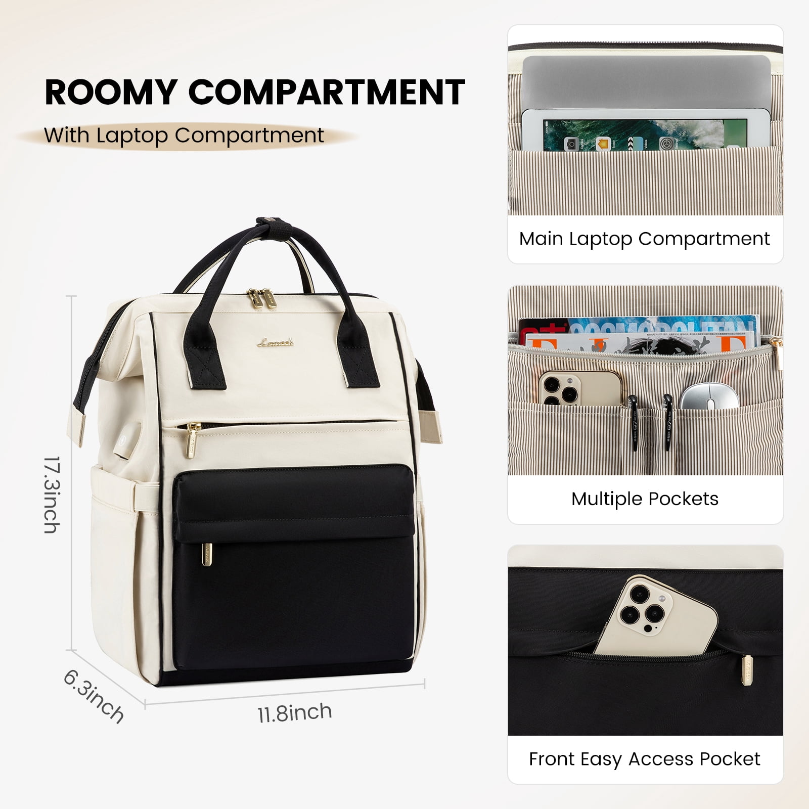 Lovevook Laptop Backpack for Women, Vintage Teacher College Nurse Work Computer Bag Fit 15.6" Laptop with USB Port, Waterproof Travel Backpack Purses