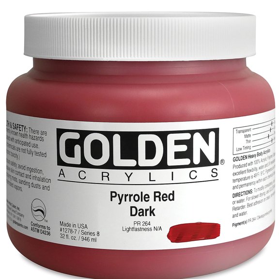 Golden Heavy Body Artist Acrylics - Pyrrole Red Dark, 32 oz Jar