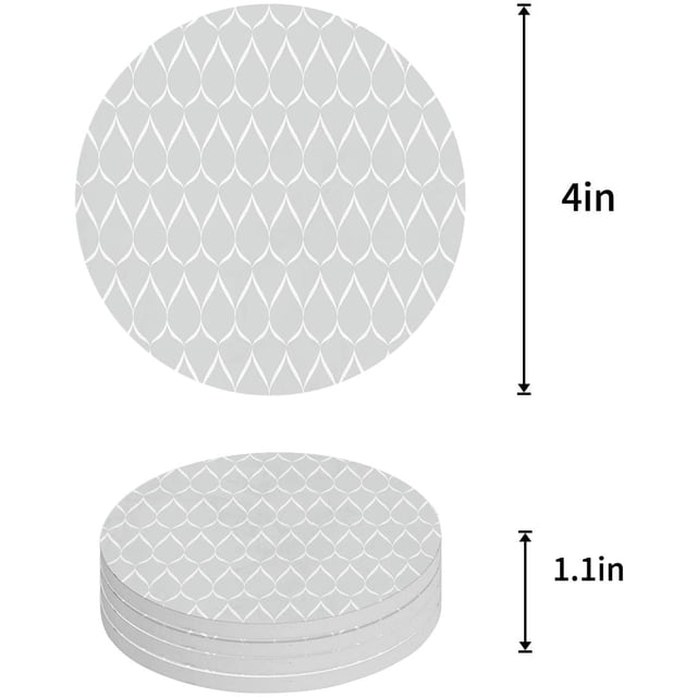 RYLABLUE Minimalist Water Drop Geometric Pattern Gray Set of 8 Round Coaster for Drinks, Absorbent Ceramic Stone Coasters Cup Mat with Cork Base for Home Kitchen Room Coffee Table Bar Decor