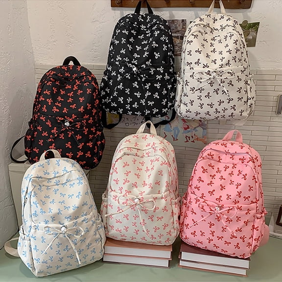 jiaxiM School Backpacks Bow Preppy Stylish Large Capacity School Bag for Ages 10 to 18, High School, University, Travel, Campus Activities