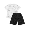 thumbnail image 2 of inlzdz Kids Boys Quick Dry Soccer Jersey Short Sleeve Shirt and Shorts Set Football Active Outfit Set White 150, 2 of 7