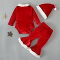 thumbnail image 6 of Afdoent Kids Toddler Girls Clothing Set My First Christmas Baby Girls Christmas Outfit Long Sleeve Romper Flare Pants Set Hat 3Pcs Fall Winter Clothes 6-12 Months, 6 of 9