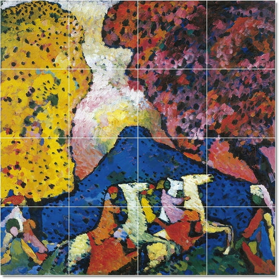 Ceramic Tile Mural-Wassily Kandinsky Abstract Tile Mural Floor Remodel. 17" w x 17" h using (16) 4.25 x 4.25 ceramic tiles
