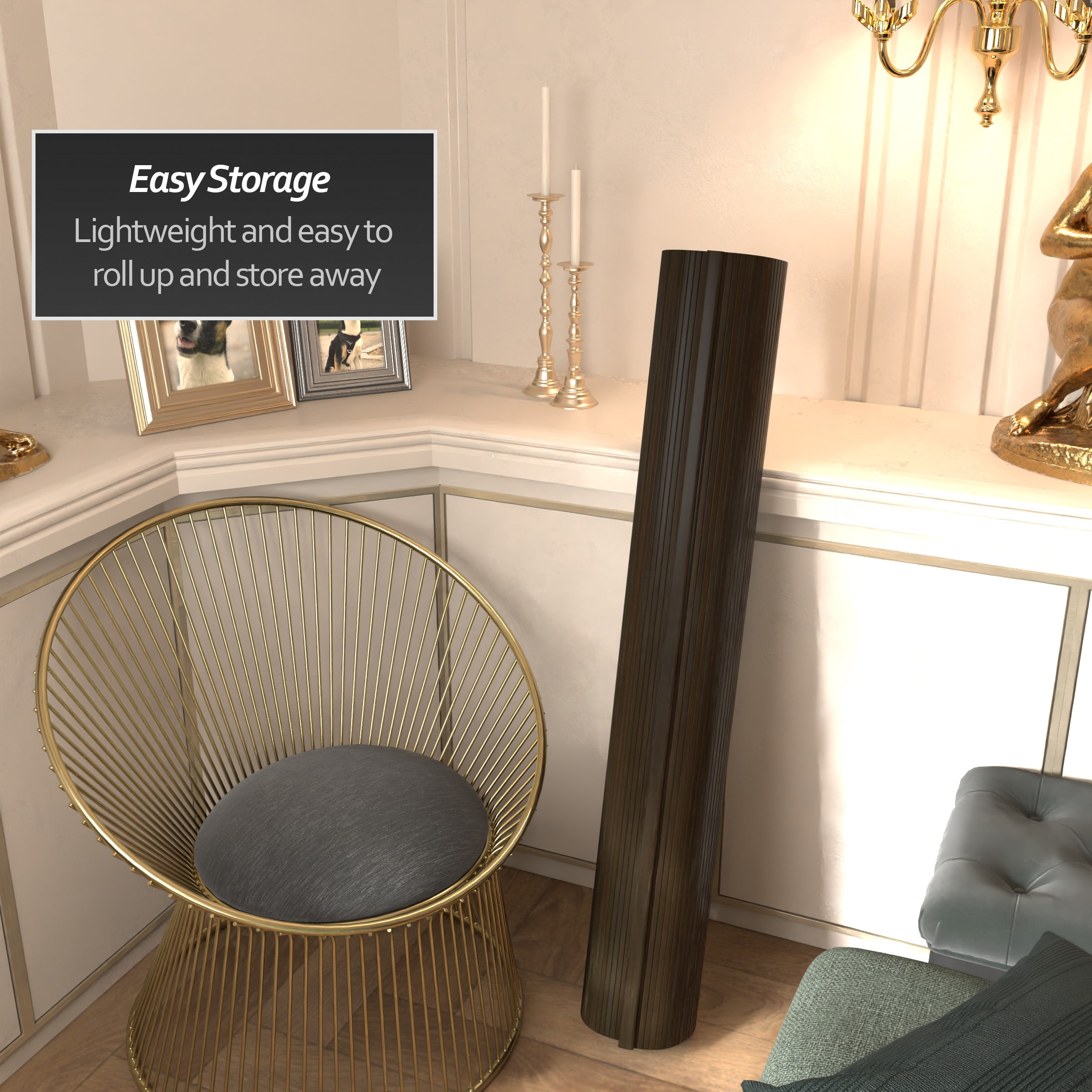 4 ft. Short Bamboo Wave Screen Room Divider in Dark Mocha with Rollup Design