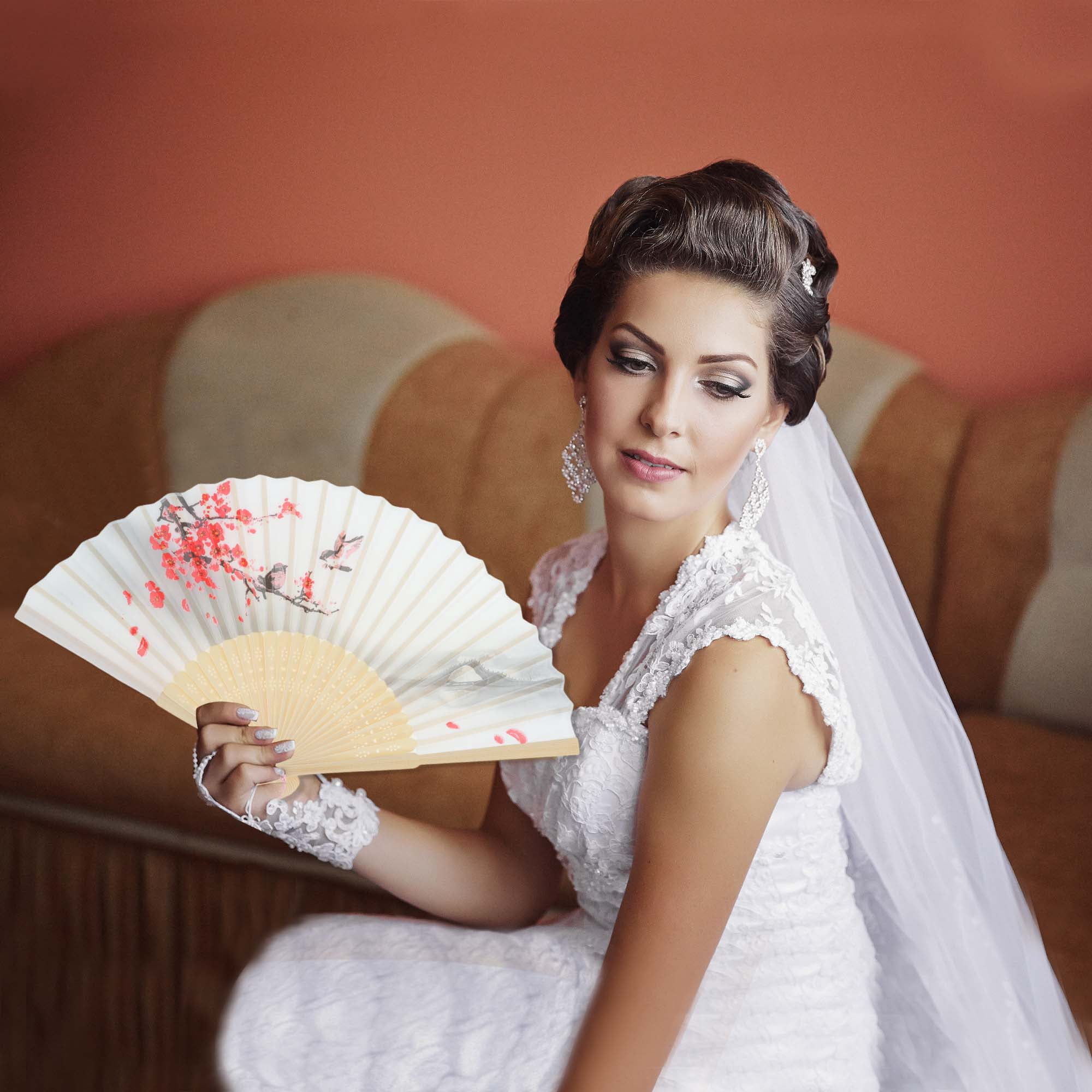 Unique Bargains Ancient Style Folding Fan 1Pc for Parties Gray White [Singing Birds Theme]